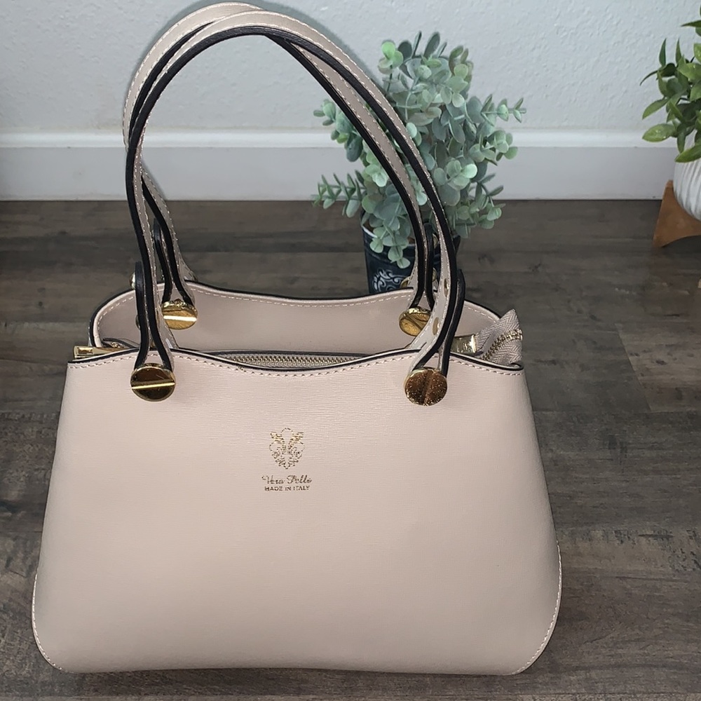 VERA PELLE TAN LEATHER SATCHEL/CROSSBODY